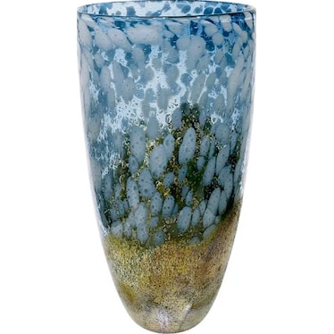 Tall Blue and Gold Glass Vase 6"W x 12"H