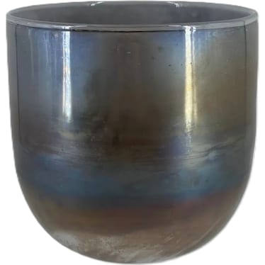 Tall Blue Art Glass Vase 8"W x 8"H