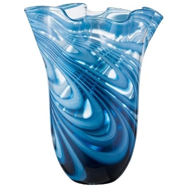 Tall Blue Swirl Glass Vase 9"W x 11.5"H