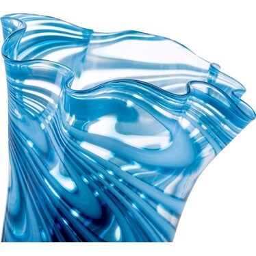 Blue Swirl Glass Vase 9"W x 11.5"H