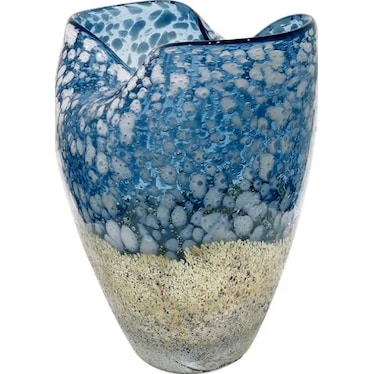 Short Blue and Gold Glass Vase 8"W x 10.5"H