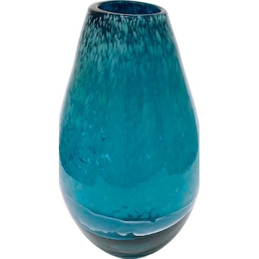 Short Aqua Blue Glass Vase 8"W x 13"H