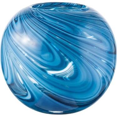 Short Blue Swirl Glass Vase 8"W x 7"H