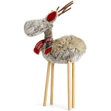 Large Faux Fur and Wood Reindeer 10.2"L x 24.4"H