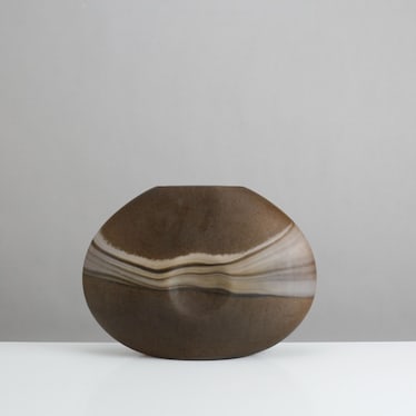 Small Brown and Cream Glass Vase 13"W x 9"H
