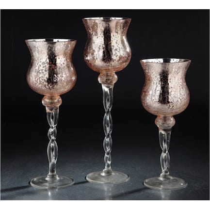 Set of 3 Rose Gold Glass Candleholder 12/14/15.5"H