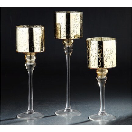 Set of 3 Gold Mercury Glass Candleholders 12/14/15.5"H