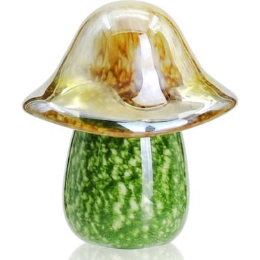 Short Green Glass Mushroom 5"W x 6"H