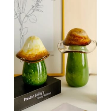 Short Green Glass Mushroom 5"W x 6"H