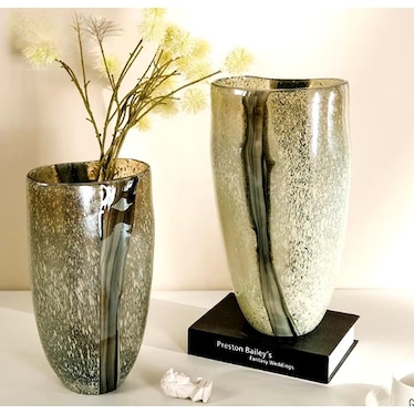 Small Frost and Green Glass Vase 7"W x 12"H