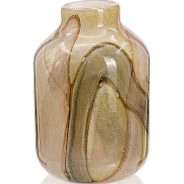 Small Tan, Blush, and Green Glass Vase 6"W x 10"H
