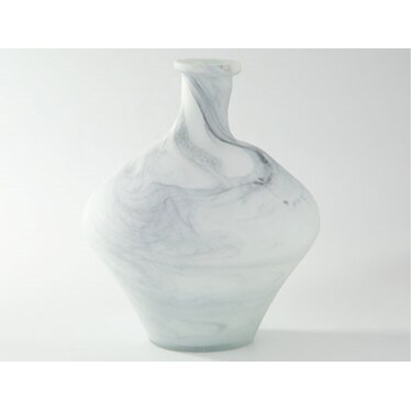 Short White and Grey Glass Marbled Vase 8.5"W x 10"H