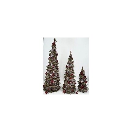 Set of 3 Green and Red Christmas Trees 16/26/36"H