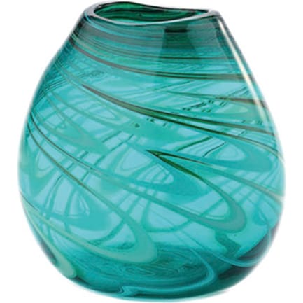 Wide Green Swirl Glass Vase 8.5"W x 5.5"D x 8.5"H