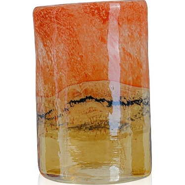 Tall Orange and Mustard Glass Vase 6.5"W x 10"H