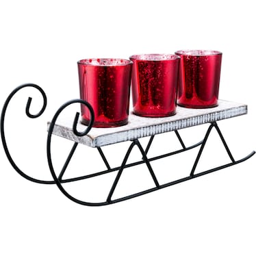 Red Mercury Glass Sled Candleholder 3.5"W x 12"L