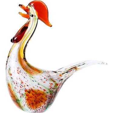 Tall White Multi-Colored Glass Chicken Figurine 9"W x 10"H
