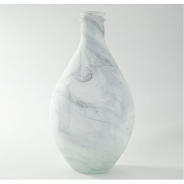 White and Grey Glass Marbled Vase 8"W x 14.5"H