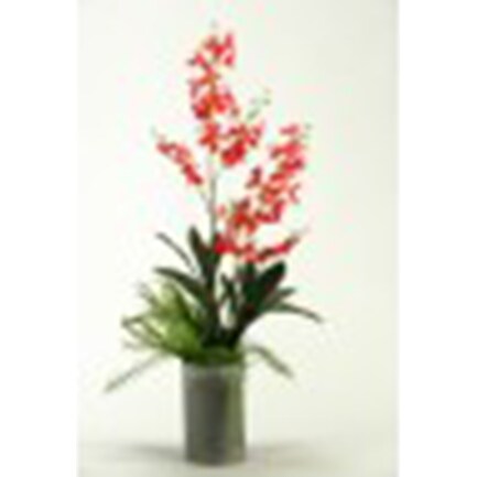 Red Orchids in Metal Vase 14"W x 32"H