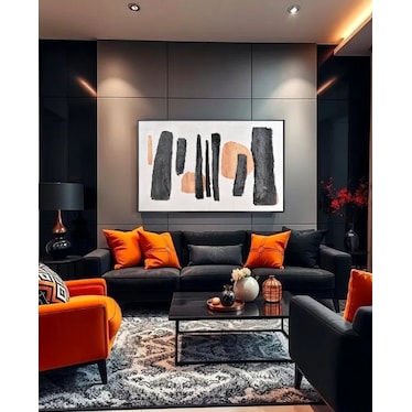 Black and Yellow Abstract Framed Art 71"W x 47"H