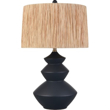 Black Pottery and Rattan Shade Table Lamp 27"H