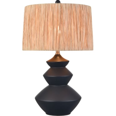 Black Pottery and Rattan Shade Table Lamp 27"H