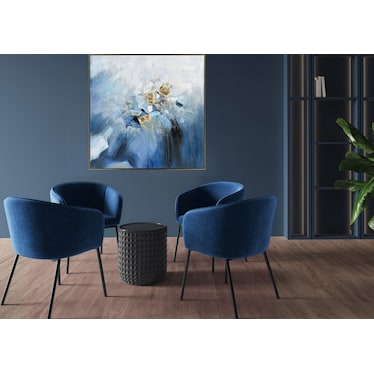 Blue, White, and Gold Abstract Canvas Framed Painting 40"W x 40"H
