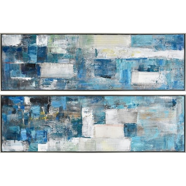 Set of 2 Blue Abstract Framed Art 61"W x 19"H