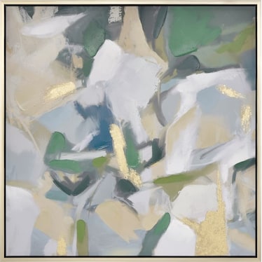 Green and Gold Abstract Framed Art 39"W x 39"H