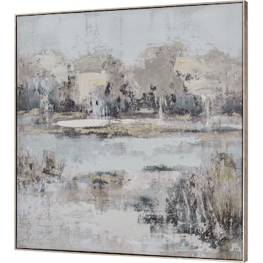 Grey and White Abstract Lake Framed Wall Art 40"W x 40"H