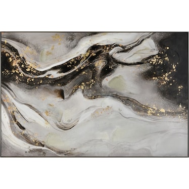 Black, Grey, and Gold Swirl Abstract Canvas Framed Painting 48"W x 33"H