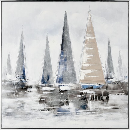 Blue and Grey Sailboats Framed Wall Art 40"W x 40"H