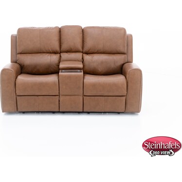 Landon Leather Zero Gravity Fully Loaded Reclining Console Loveseat in Caramel