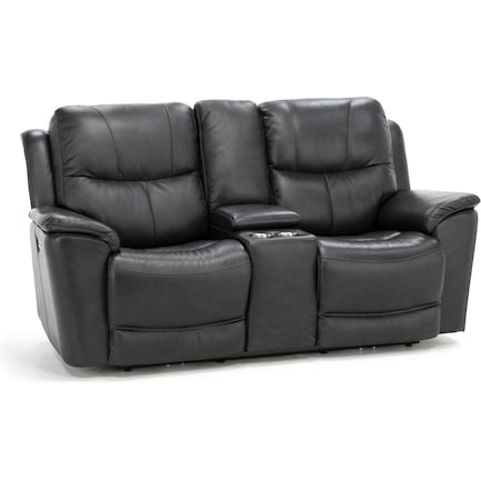 Travis Leather Fully Loaded Reclining Console Loveseat