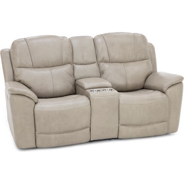 Wrenn Leather Fully Loaded Zero Gravity Reclining Console Loveseat in Pebble