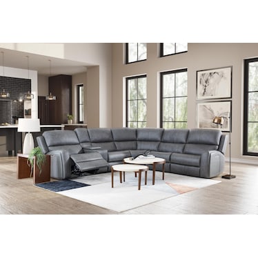 Landon 6-Pc. Leather Fully Loaded Zero Gravity Reclining Modular in Charcoal