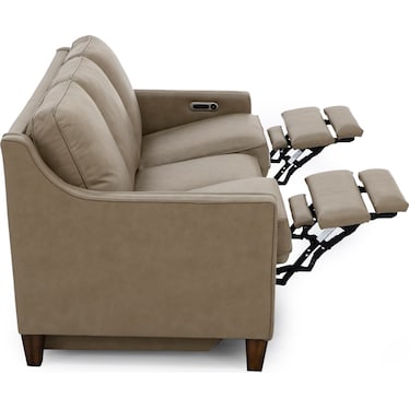 Flexsteel Emery Leather Power Wall Saver Reclining Sofa in Tan