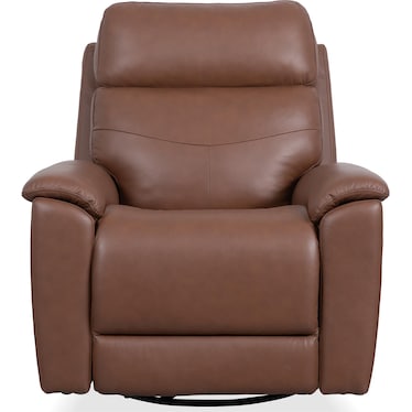Flexsteel Perfect Match Refined Leather Swivel Glider Recliner in Hickory