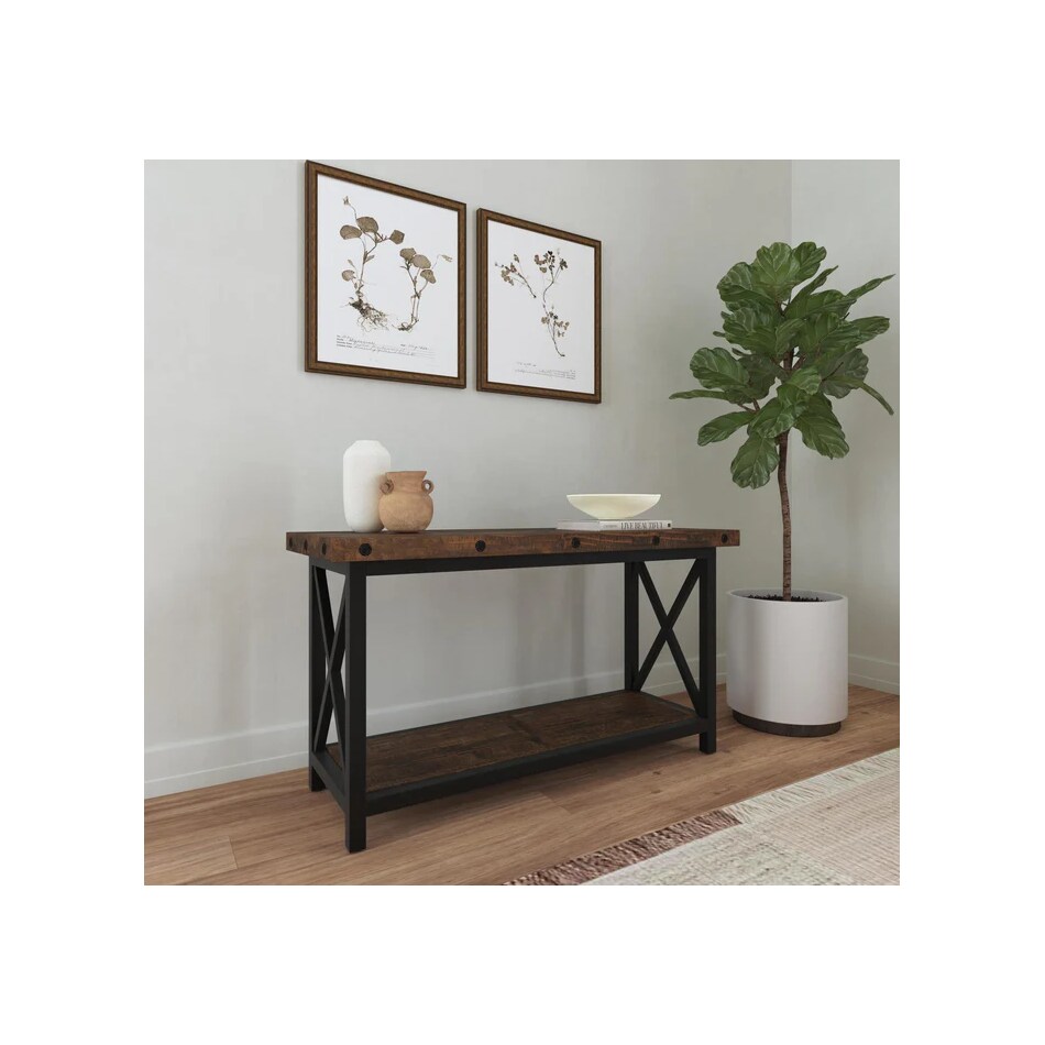 flxd dark brown   exposed bolt heads sofa table crp  