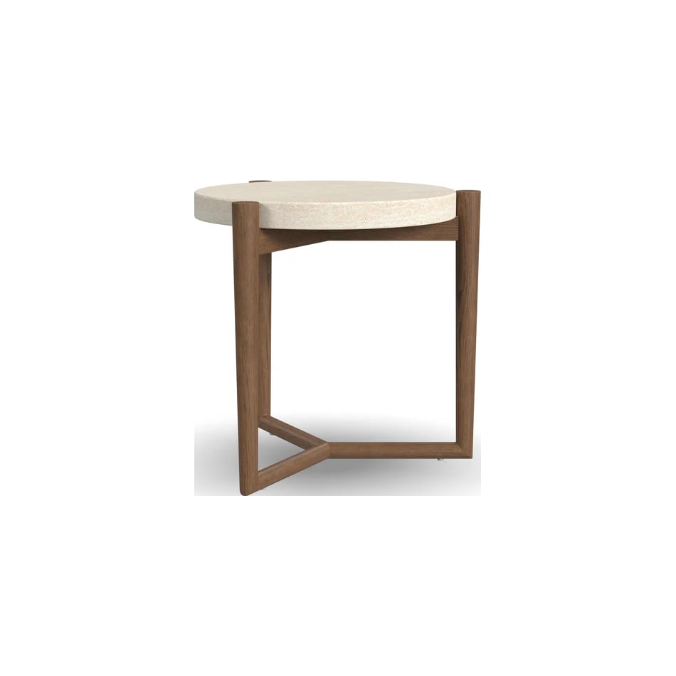 flxd medium brown oak finish   cream colored performance fabr chairside table vrn  