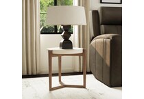 flxd medium brown oak finish   cream colored performance fabr chairside table vrn  