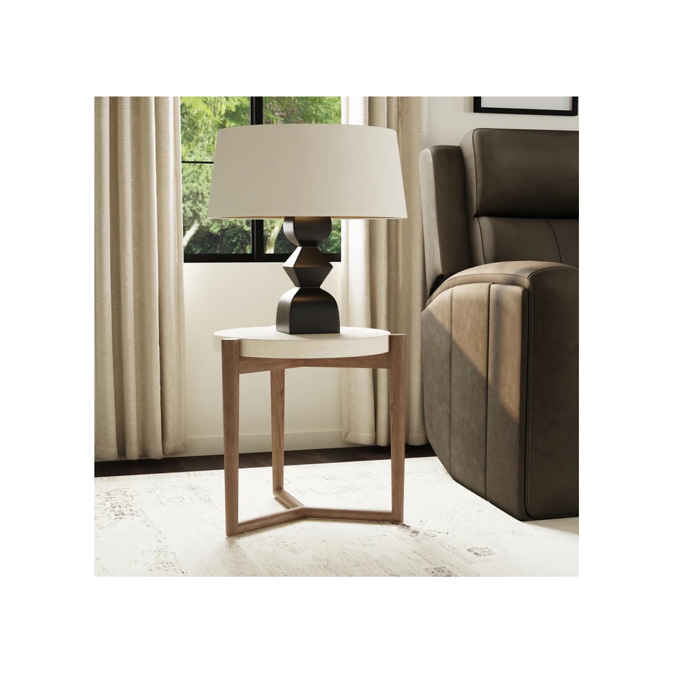 flxd medium brown oak finish   cream colored performance fabr chairside table vrn  