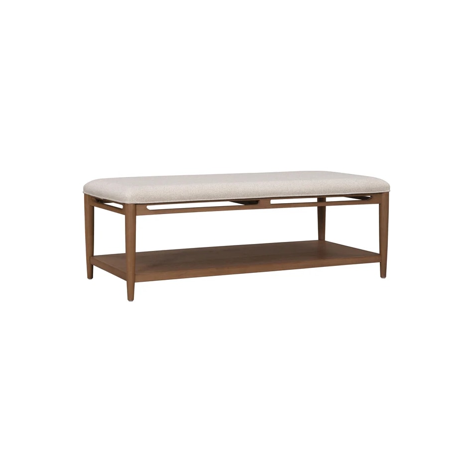 flxd medium brown oak finish   cream colored performance fabr cocktail table vrn  