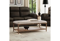 flxd medium brown oak finish   cream colored performance fabr cocktail table vrn  