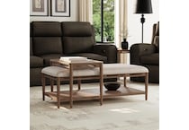 flxd medium brown oak finish   cream colored performance fabr cocktail table vrn  
