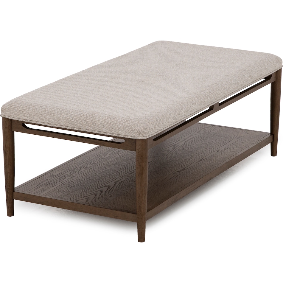 flxd medium brown oak finish   cream colored performance fabr cocktail table vrn  