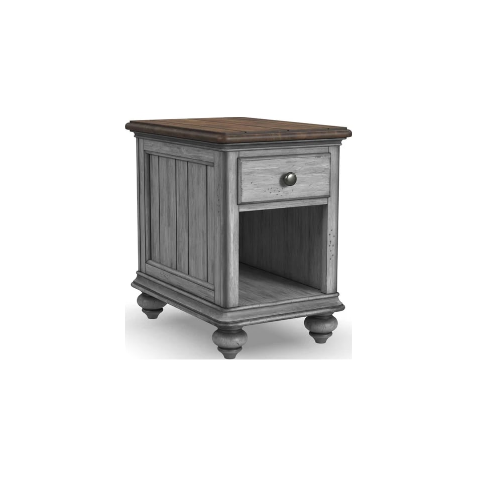 flxd medium brown tops graywash ba   gunmetal finish chairside table plm  