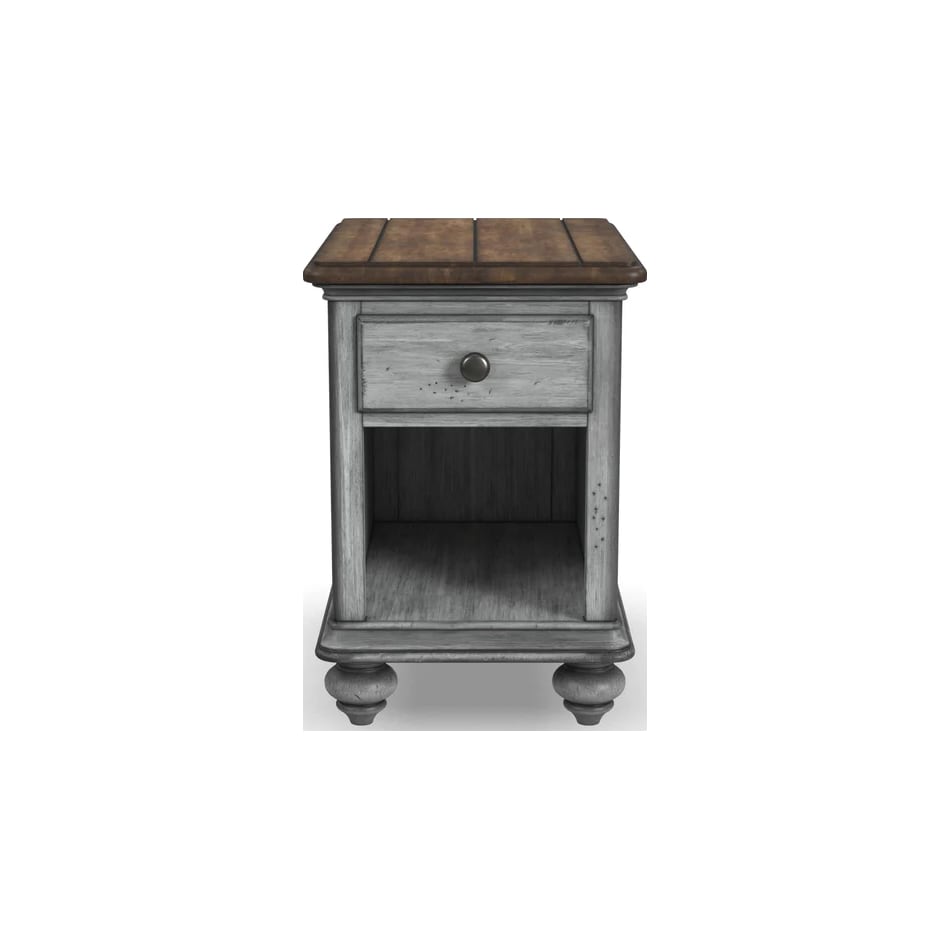 flxd medium brown tops graywash ba   gunmetal finish chairside table plm  