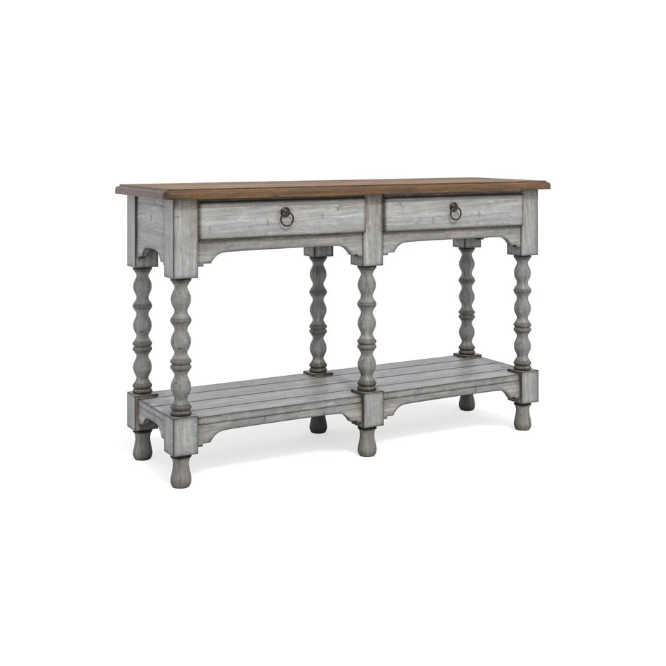 flxd medium brown tops graywash ba   gunmetal finish sofa table plm  