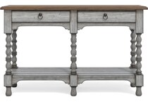 flxd medium brown tops graywash ba   gunmetal finish sofa table plm  
